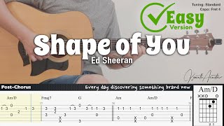 Shape of You Easy Version  Ed Sheeran  Fingerstyle Guitar  TAB  Chords  Lyrics [upl. by Christos211]