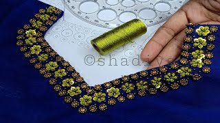 Easy but heavy beadwork neck design with normal needle for kurti blouse salwarnormal needle aari [upl. by Hakym523]