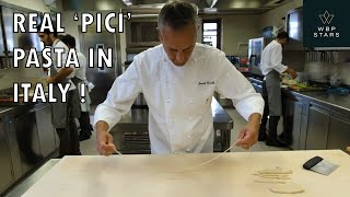 Chef Daniele Canella makes FRESH PASTA and the famous PICI CACIO E PEPE pasta dish in ITALY [upl. by Ynafit]