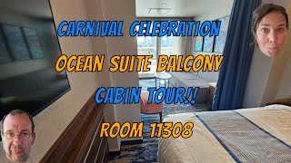 Carnival Celebration Ocean Suite Balcony Tour  Cabin 11308 [upl. by Hyozo]