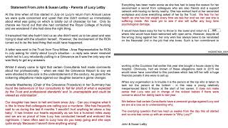 Thirlwall Inquiry Statement From Lucy Letbys Parents After Her Grievance Was Upheld LucyLetby [upl. by Yusuk]