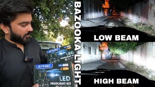 Project Mazda Bazooka Lights 220w 4 leds 44000 Lumens Test  Bevinsee V45 H4 Led [upl. by Irec721]