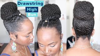 EASY Drawstring Ponytail Protective Style on Natural Hair  High Bun with Drawstring  HERGIVENHAIR [upl. by Bette114]