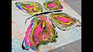 Acrylic Pour Painting Turning A Puddle Pour Into A MultiColored Butterfly With Cells [upl. by Tippets]