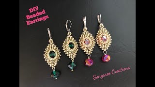 Party Wear Beaded Earrings Peyote amp Herringbone stitchDIY jewelryIntermediate level 💞 [upl. by Blood]