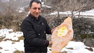 Khachapuri Georgian Cheese Bread  Cheese and Egg Bread Adjaruli Recipe  Wilderness Cooking [upl. by Ajiam]