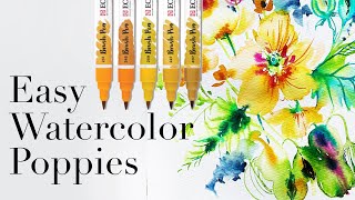 Paint Watercolor Poppies Using Ecoline Brush Pens [upl. by Elohc]