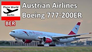 Austrian Airlines Boeing 777200ER OELPD landing at Berlin Brandenburg Airport [upl. by Nerag]