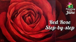 Red Rose Painting  Step by Step Acrylic Painting on Canvas for Beginners [upl. by Noswad]