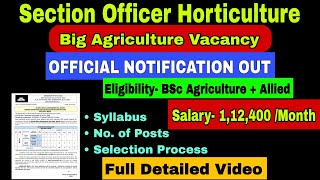 Section Officer Horticulture Detailed Notification Out Big Agriculture Recruitment Agriculture Mark [upl. by Esmaria226]