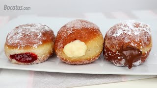 ¡Donuts Rellenos con 3 rellenos diferentes Crema Fresa y Nutella [upl. by Aihsinyt]