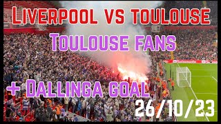 Liverpool vs Toulouse  Toulouse fans amp Dallinga goal [upl. by Cyrillus]