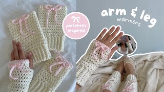 how to crochet fingerless gloves amp leg warmers with cute bows  easy beginnerfriendly tutorial [upl. by Hairu]