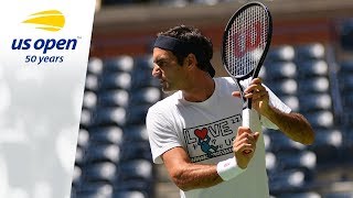 Roger Federer and Marin Cilic Practice Before the 2018 US Open [upl. by Ahsaele]