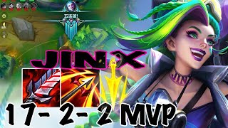 WILD RIFT JINX ADC PENTA KILL GAMEPLAY  17 2 2 MVP  JINX BUILD RUNES [upl. by Eam]