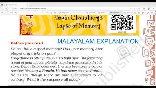 BEBIN CHOUDHURYS LAPSE OF MEMORYMALAYALAM EXPLANATIONNCERT CLASS 8  UNIT 4 ENGLISH [upl. by Ativahs]