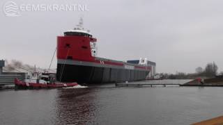 Grootste schip ooit te water gelaten bij Koninklijke Niestern Sander in Delfzijl [upl. by Luby968]