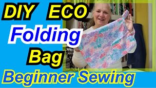 DIY Easy folding bag tutorial reuseable grocery shopping eco friendly beginner sewing French Seams [upl. by Moffit57]