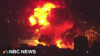 Large bomb blasts light up the skies over Beirut [upl. by Eimarej]