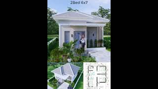 House Plans 6x7 Meter 20x23 Feet 2 Bedroom 1 Bathroom Hip Roof homedesign homeplan houseplan [upl. by Shulamith]