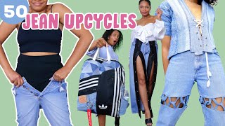 50 Ways to Upcycle Jeans You Cant Fit  DIY clothes thrift flip [upl. by Isis]