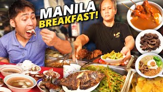 Filipino BREAKFAST Tour in MANILA 5 Best Breakfast Spots in Manila Tapsi Goto Pares amp Liempo [upl. by Susi]