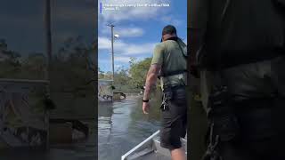 Boy rescued from floating on a fence after Hurricane Milton [upl. by Yrocej]