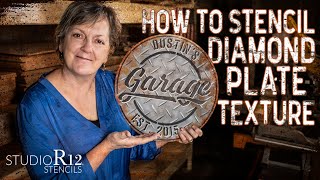 Painted Rust Effect on Garage Sign  Stencil Diamond Plate  Fathers Day Sign Gifts by StudioR12 [upl. by Corron925]