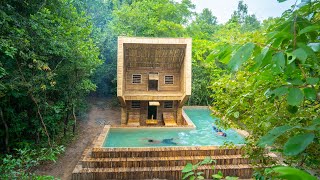 Build The Most Beautiful Bamboo Swimming Pool Villa Using Ancient Skills by Jungle Survival [upl. by Beck]