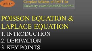 EMFT  Lec 89  Introduction to Poisson Equation Laplace Equation amp Derivation  R K Classes [upl. by Rramed]