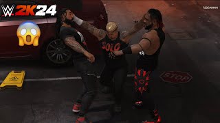 Roman Reigns vs Solo Sikoa vs Jacob Fatu at BackStage  WWE2K24 Gameplay [upl. by Aleiram]