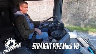 Truck V8 straight pipeRenault Magnum 560 Mack V8 E9 big V8 sound special GoPro 7 black [upl. by Nedle]