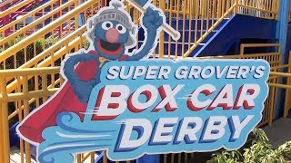 Super Grovers Box Car Derby Roller Coaster  Front Row POV Ride Sesame Street at SeaWorld Orlando [upl. by Woods]