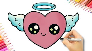 💗 CÓMO DIBUJAR UN CORAZÓN KAWAII CON ALAS  LINDO DIBUJO KAWAII PARA NIÑAS [upl. by Aitak]