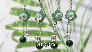 natural aventurine jade flower beads earrings [upl. by Narahs]