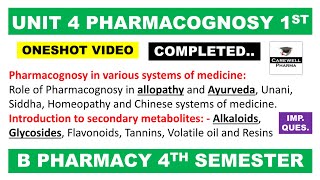 Unit 4 Complete  Pharmacognosy 4th semester  Carewell Pharma [upl. by Kohler]