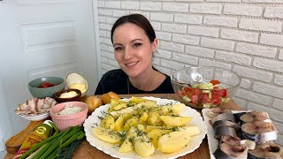 МУКБАНГ КАРТОШКА СКУМБРИЯ СЕЛЕДКА САЛО СОЛЕНЬЯ ЗЕЛЕНЬ МАРИНОВАННЫЙ ЛУК ХРУСТЯЩИЙ ХЛЕБ [upl. by Pride]