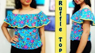 Off Shoulder Ruffle Top Cutting amp Stitching  How to make Ruffle Top [upl. by Gradey252]