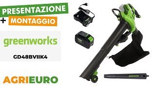 Presentazione e montaggio Greenworks GD48BVIIK4  Soffiatore  Aspiratore a batteria 48V [upl. by Saltsman681]