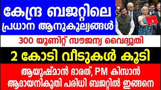 കേന്ദ്ര ബജറ്റിലെ പ്രധാന ആനുകൂല്യങ്ങൾ സൗജന്യ വൈദ്യുതി2 കോടി വീടുകൾ കൂടി  Pension  Budget 2024 [upl. by Pete]