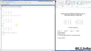 MATLAB dasturida matritsalar bilan ishlash [upl. by Ru]