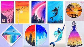 10 Scenery  Easy Water Color Painting Ideas  Painting Tutorial for beginners [upl. by Fortunia847]