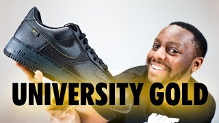 Air Force 1 Black University Gold Grey On Foot Sneaker Review QuickSchopes 654 Schopes FZ4617 001 [upl. by Galloway]