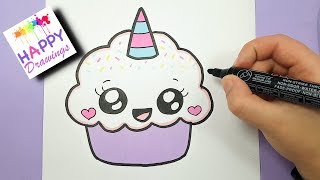 HOW TO DRAW A CUTE CUPCAKE UNICORN  SUPER EASY AND KAWAII [upl. by Yasmar]