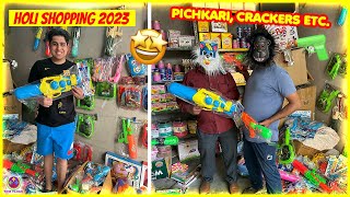 MY HOLI SHOPPING 2023  UNIQUE PICHKARI CRACKERS ETC  😍❤️ [upl. by Nannahs]