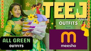 Must watch TEEJ Special All green ethnic outfits from MEESHO 💚  Tryon  Honest Review  gimaashi [upl. by Jarrell]