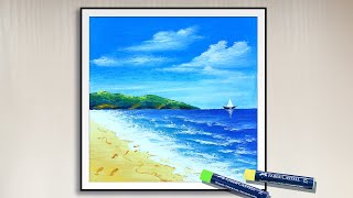 Oil Pastel Landscape  How to draw sea and beach with oil pastels  Painting Step by Step [upl. by Alih]