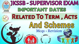 IMPORTANT DATES RELATED WITH TERM ACTS AND SCHEMES  MCQS  FOR JKSSB FEMALE SUPERVISOR EXAM [upl. by Mona]