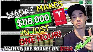 LIVE DAY TRADING  DAY TRADER MADAZ MAKES 118K IN JUST 1 HOUR NAILING THE BOUNCE ON TSLA  TESLA [upl. by Ainitsirhc]