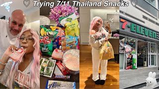 Traveling Diaries trying 711 snacks in Thailand 🥥🍓🇹🇭 [upl. by Eelyram960]